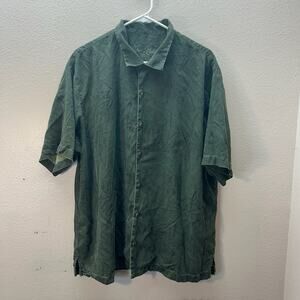 Tommy Bahama Silk Shirt Palm Tree Burnout Green Mens XL Travel Cruise Hawaiian